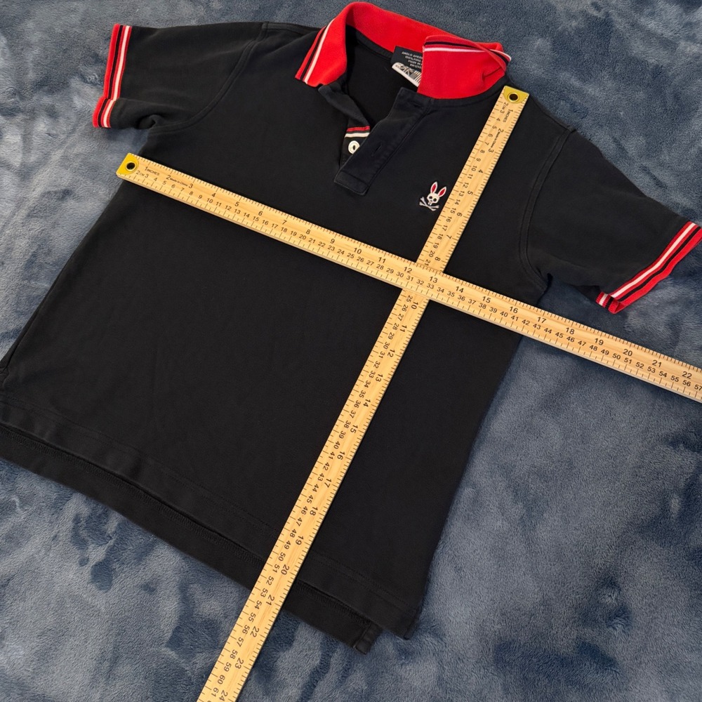 Psycho Bunny Polo Boys Size M 10/12 Navy Blue Red Contrast Collar Pique Shirt - Picture 5 of 5